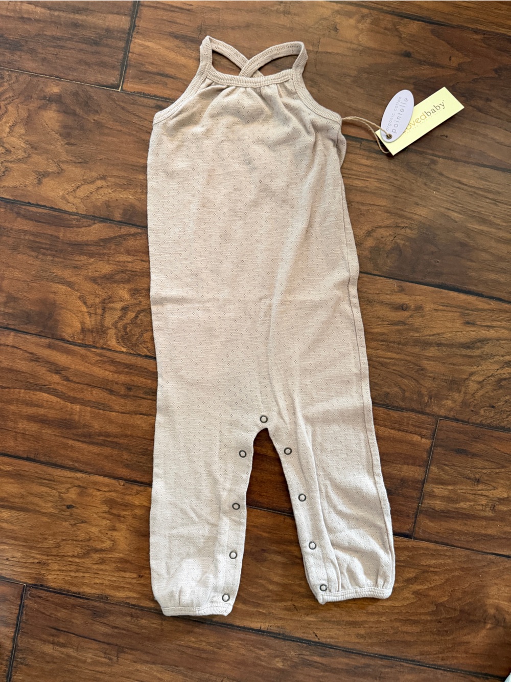 12-18m NWT L’ovedbaby Organic Girls Pointelle Romper- Sand Castle - Picture 4 of 5